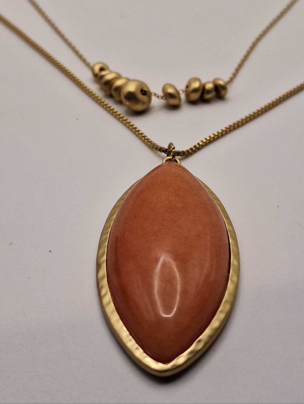 Gold-Tone Necklace with Peach Marquise Pendant